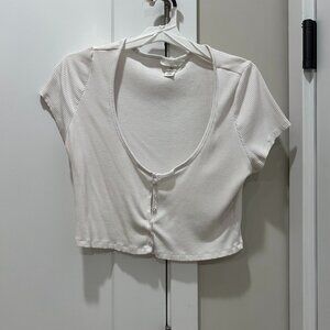 White Crop Low-Neck Top